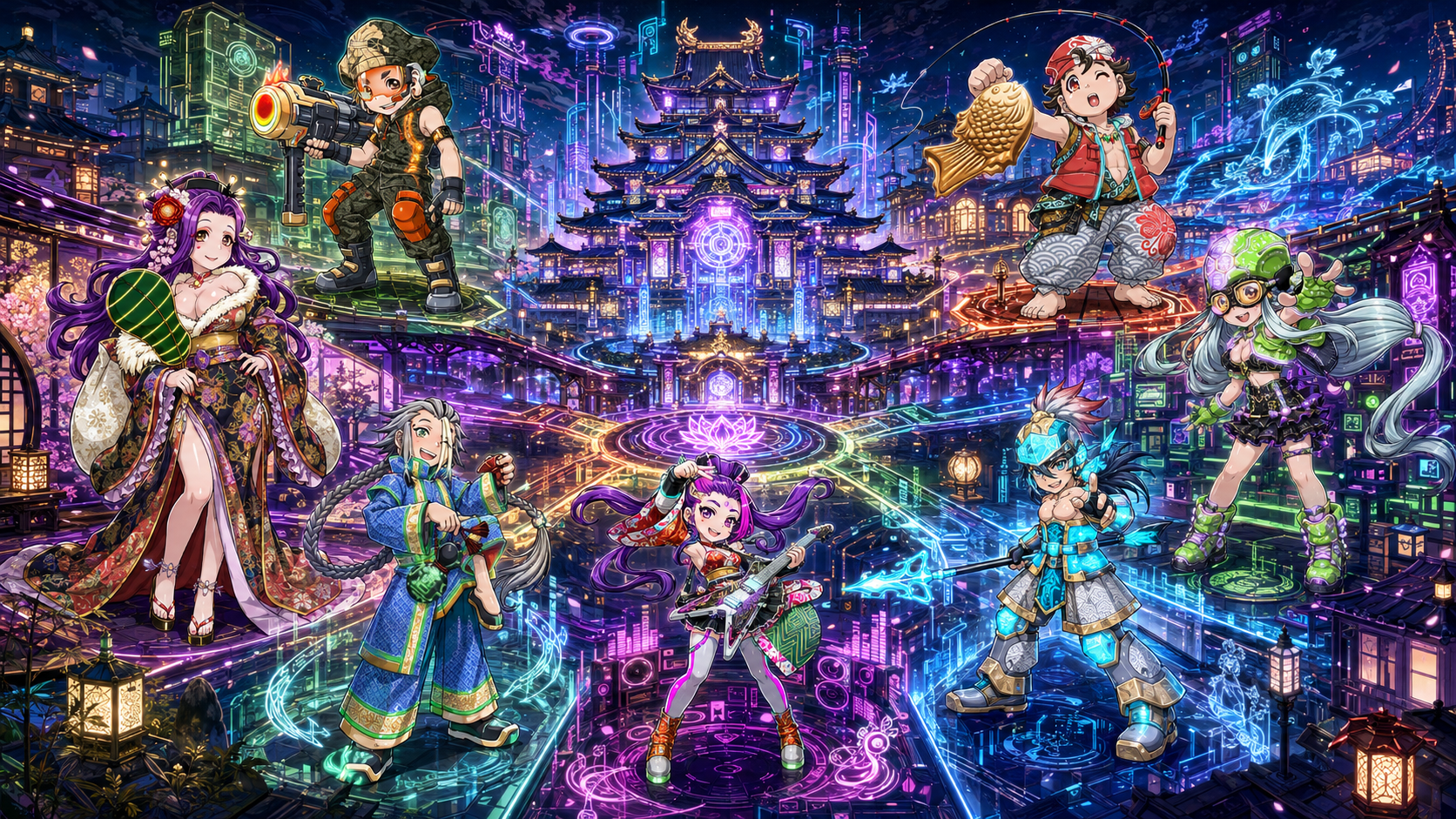 ネオンが灯る未来都市 OEDO と、そこに集う SEVEN GODS の神々